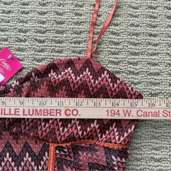 NWT Candie's Camisole Top Large Babydoll Corset Orange Burgundy Chevron - Picture 7 of 9